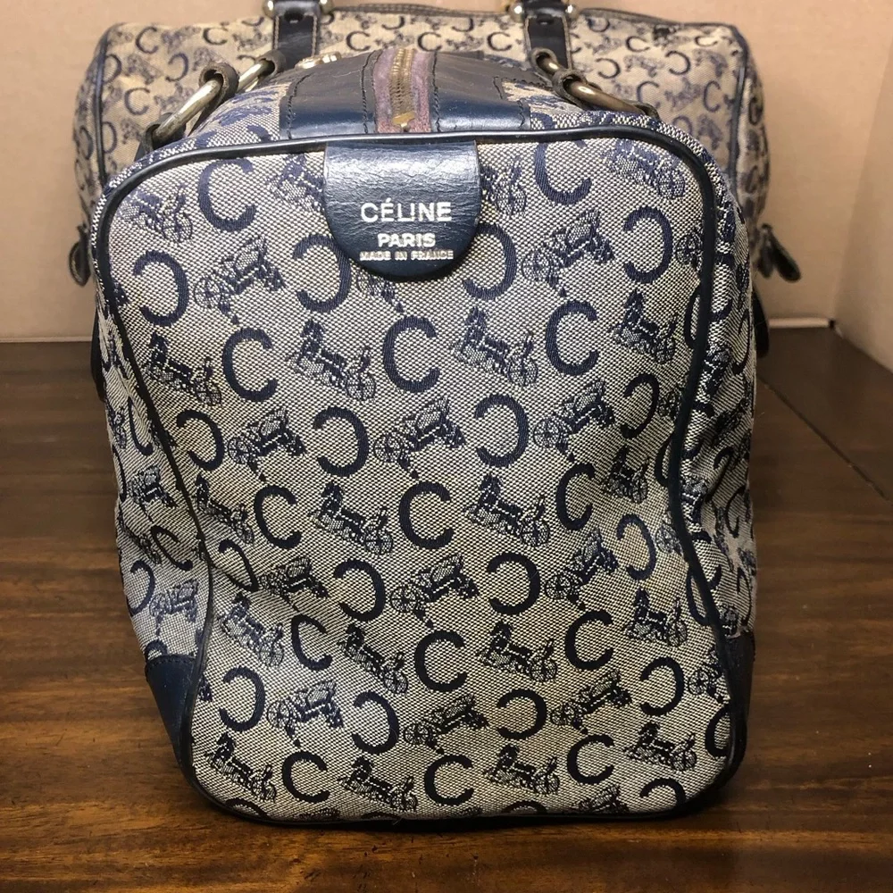 CELINE Navy Blue and Grey Monogram Boston Carry On Overnight Travel Bag 30cm